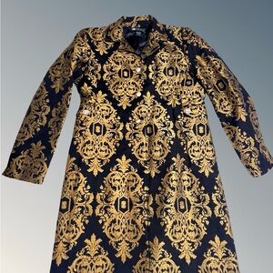 Vintage Carol Little Elegant Brocade Damask Black and Gold Women's Coat Sz 10